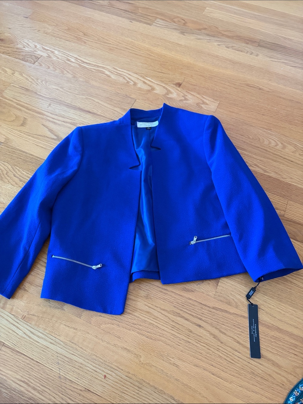 Tahari Electric Blue Cropped Blazer with Zip Pockets